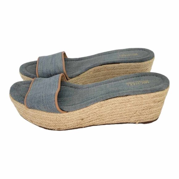 MICHAEL Michael Kors Denim Espadrille Wedge Sandals Women's Sz 6.5 - Picture 6 of 11